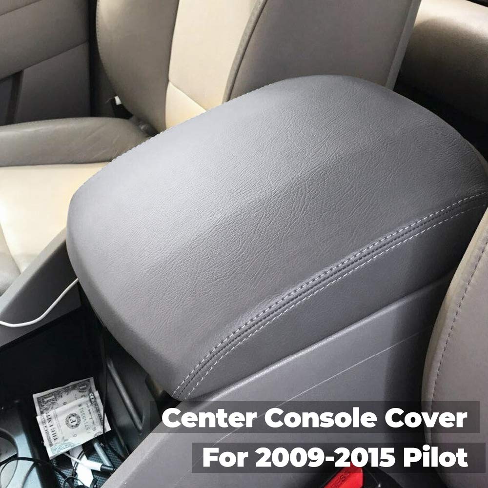 ISSYAUTOCenter Console Cover Compatible with 2009-2015 Pilot Armrest Cover Replacement Leather Console Lid, Gray
