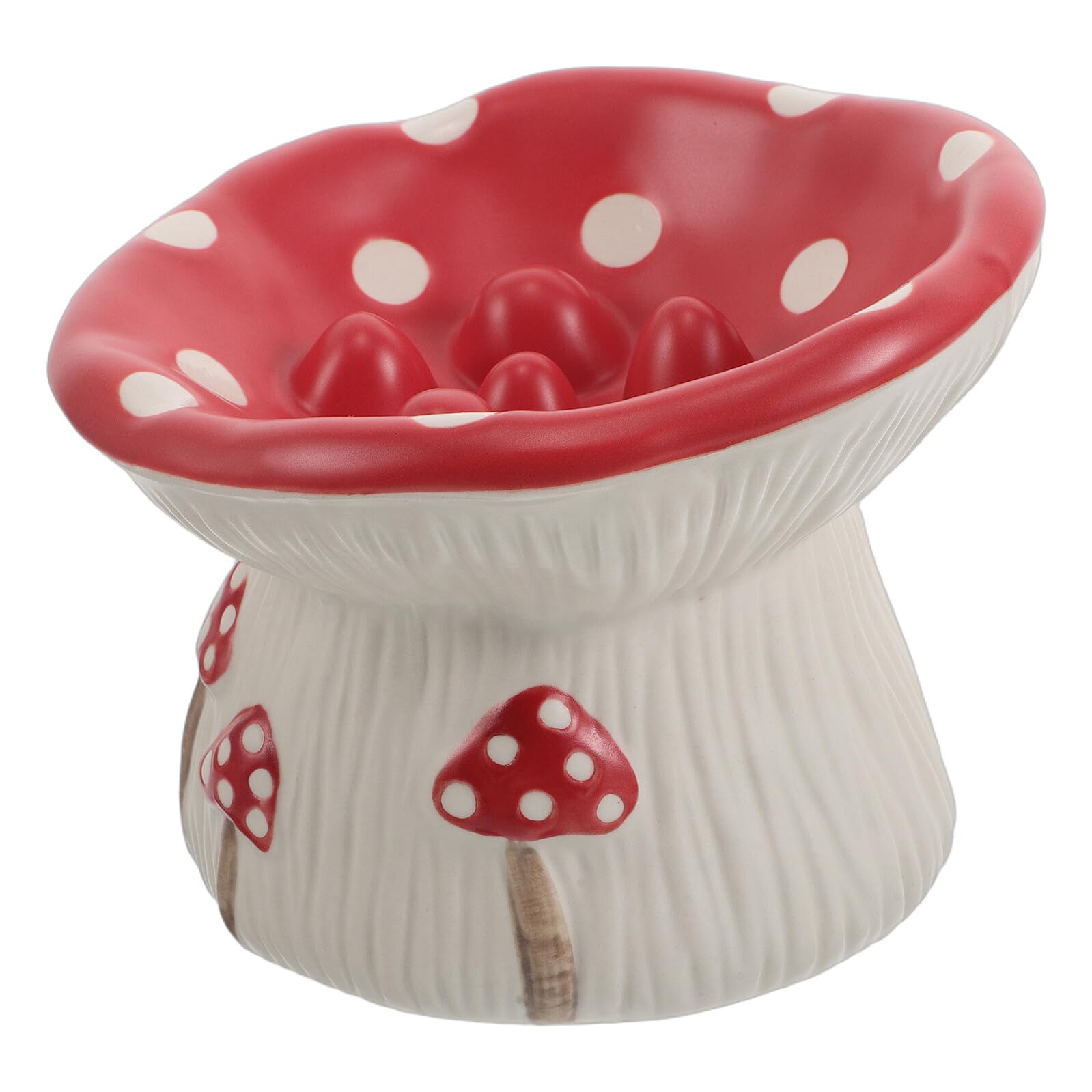 Gamelle Surélevée en Céramique Inclinée Forme Champignon pour Petit Chien et Chaton, Bol Anti-glouton Base Antidérapante, Bol pour Alimentation Ralentie et Usage Intérieur