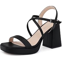 CELLENZ Women Chunky Platform Heels 3.9 Inch High Heel Prom, Wedding, Party, Square Open Toe Heeled Sandals, Strappy Comfortable Sexy Dressy Shoes