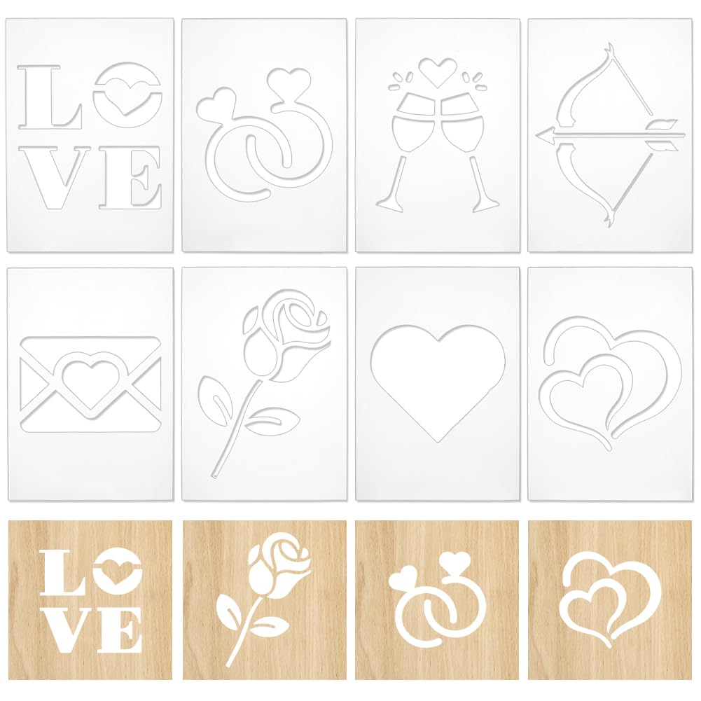 INFUNLY 8PCS Valentine's Day Acrylic Router Template 7.8x5.5 Heart Clear Acrylic Template Rose Wine Glass Carving Template Ring Curvy Stencils 5mm Thick Router Guide Tool for Woodworking DIY Crafts — image 1