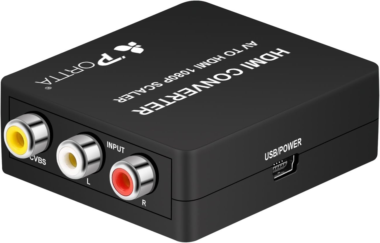 Portta HDMI Converter Up-scaler AV to HDMI Composite Mini Converter Support HDMI 1080P or 720P Output Plastic Case for PS3 PS4 Blu-ray DVD XBOX Notebook etc