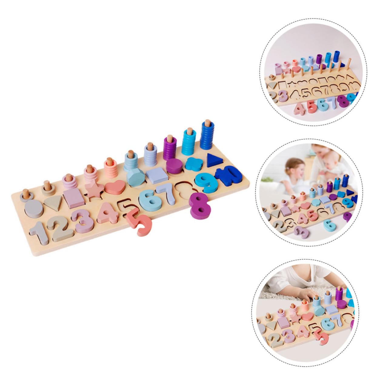 SOIMISS Juego Educativo De Madera Formas y Números para Niños Pequeños De 2 a 4 Años, Rompecabezas De Lógica y Combinación De Colores Pastel, Tablero 3 1 para Aprendizaje y Desarrollo Cognitivo