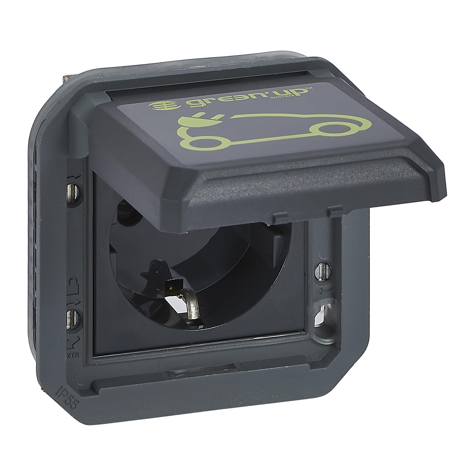 Legrand, Plexo New Einsatz, Presa per ambienti umidi ad incasso, EV-Carica per veicoli elettrici, 230 V, 16 A, IP55, connessioni automatiche, standard Schuko, coperchio a ribalta integrato con