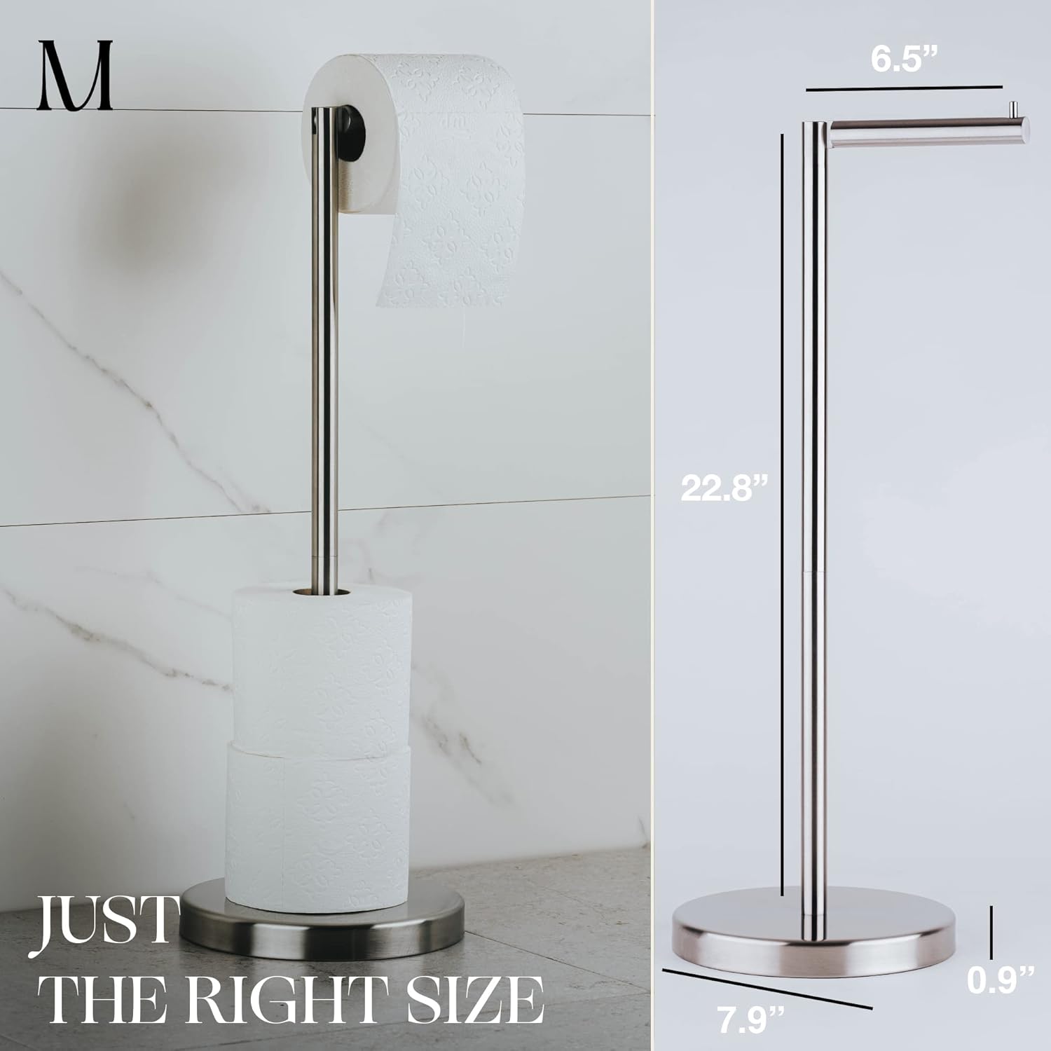 Marmolux Acc Free Standing Toilet Roll Holder Stand in Brushed Steel