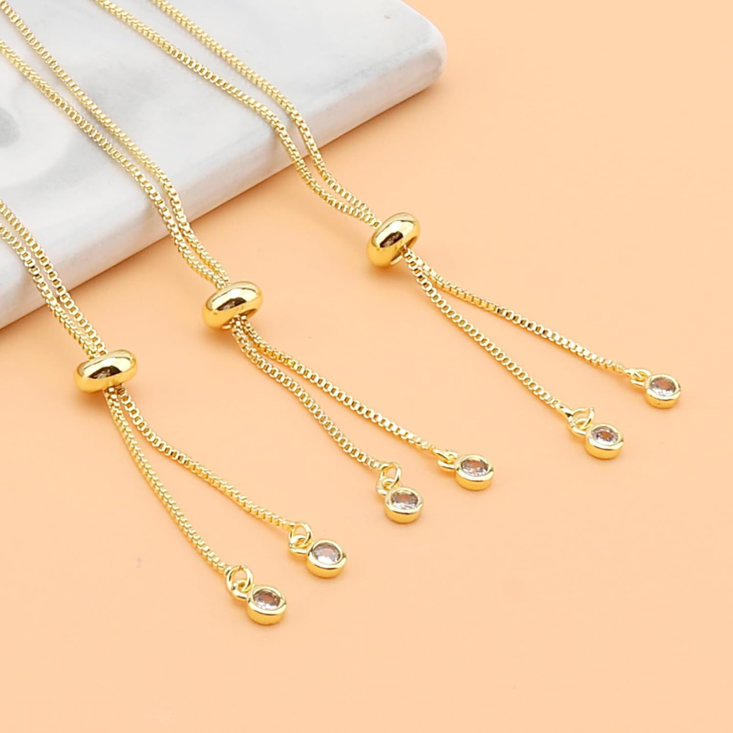 4pcs Adjustable Slider Bracelet for Jewelry Making, Bracelet Extender Chains with Rhinestones Ends Slider Extender Chains for Women DIY Bracelets Jewelry Craft Supplies(18K Gold) - Image 2