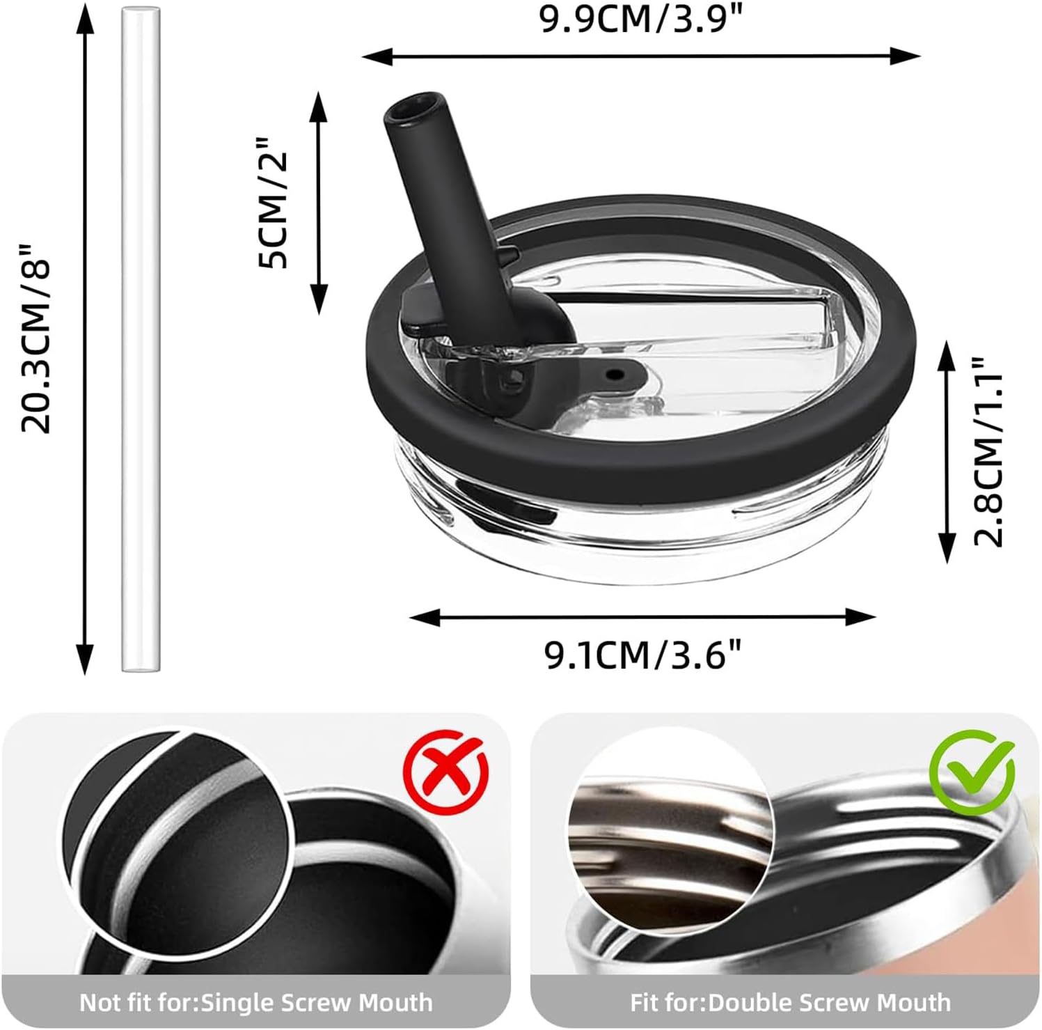 2 Pack Stanley Lid Replacement 40 oz, with Leak Proof and Flip Straw Lid, Stanley Cup Accessories,perfect for travel, fitness, and daily use. (2PCS black) image 3