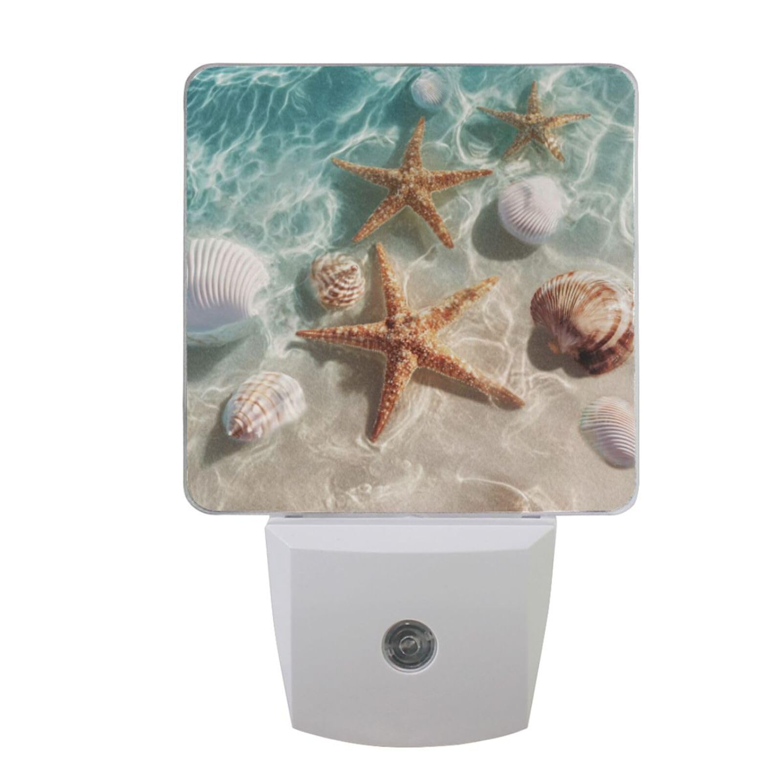 Vdsrup Summer Beach Starfishs Night Light Set of 2 Seashells Ocean Sea Plug-in LED Nightlights Auto Dusk-to-Dawn Sensor Lamp for Bedroom Bathroom