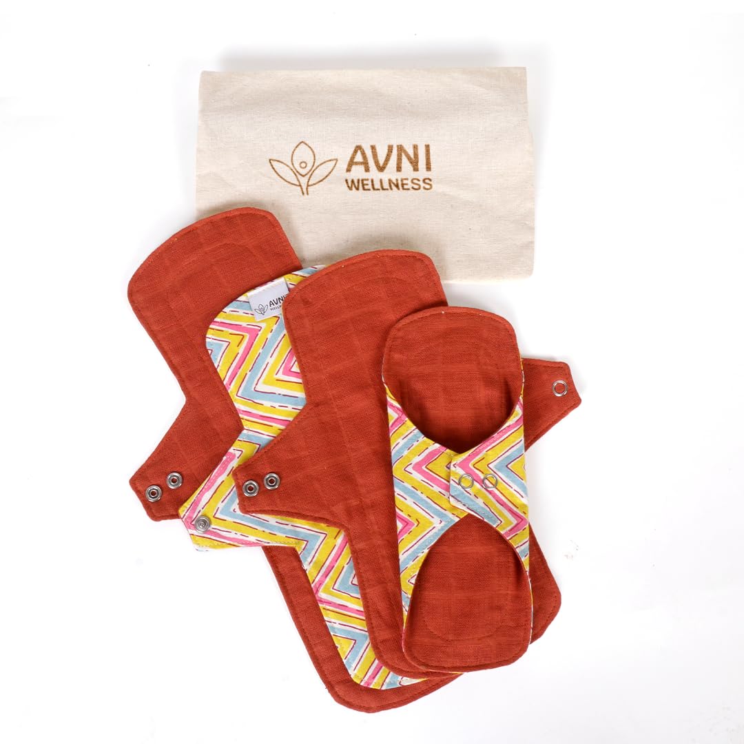Avni Wellness- Lush Solid Reusable Panty Liners, Small (200MM), Pack of 4 | Organic Cotton | Antimicrobial | Eco-Friendly and Reusable | Spotting Days | Breathable/Comfortable | Daily Use with Storage Pouch | Suitable for 18 - 25yrs old teenager and young adults