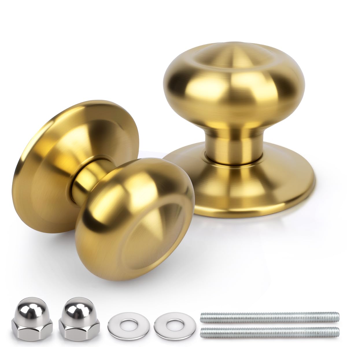 70mm 2 Pieza Oro cepillado PVDB Manijas de puerta esféricas redondas de acero inoxidable de grado aeroespacial de estilo español. Adecuadas para todas las puertas interiores y exteriores.