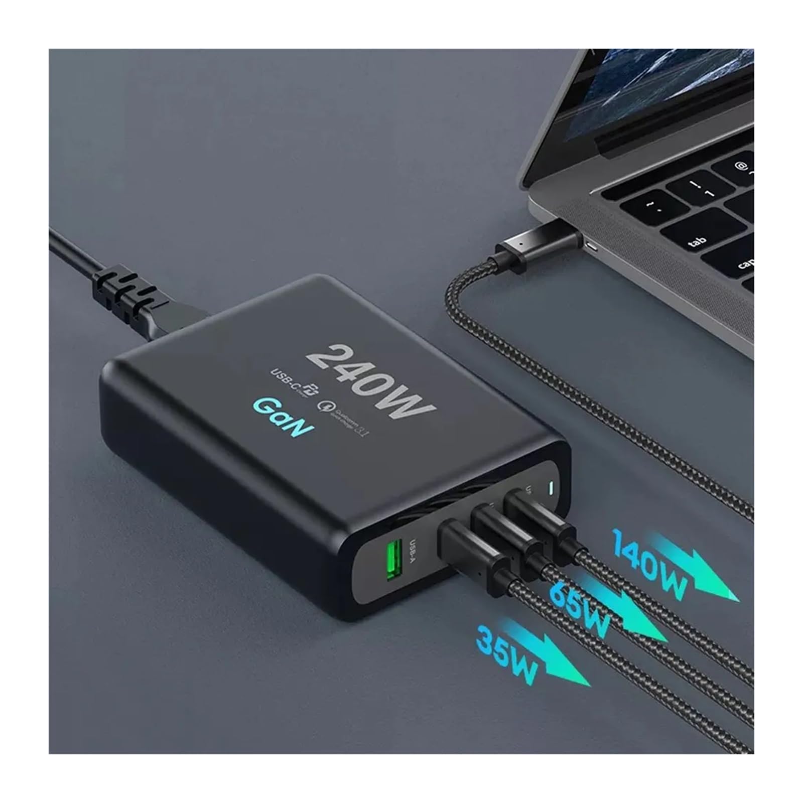 Caricatore USB C, Caricatore da muro USB C da 240 W Adattatore da viaggio for laptop con stazione di ricarica rapida PD a 4 porte 100 W 200 W PPS65W GaN2, Veloce, Efficiente e Versatile