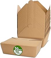 AiChef 50 Pack 70oz Heavy Duty Kraft Paper Takeout Boxes - Microwavable, Grease Resistant, Freezer Safe for Restaurant & Home