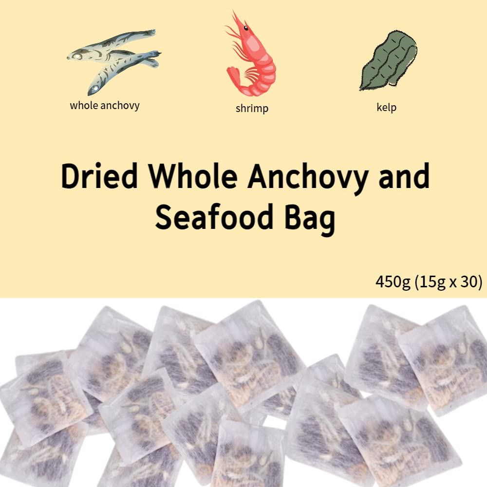 Buy Korean Dried Whole Anchovy and Seafood Kelp Bag Pack for Soup 450g