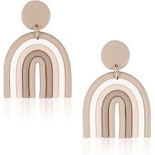 Boho Polymer Clay Rainbow Earrings for Women Dangling, Cute Multicolor Handmade Vintage Bohemian Tassel U Shape Oval and Round Shape Ceramic Clay Drop Earrings Pendant Bulk Jewelry