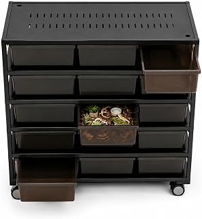 Five-tier reptile nursery rack with ventilated pull-out tubs