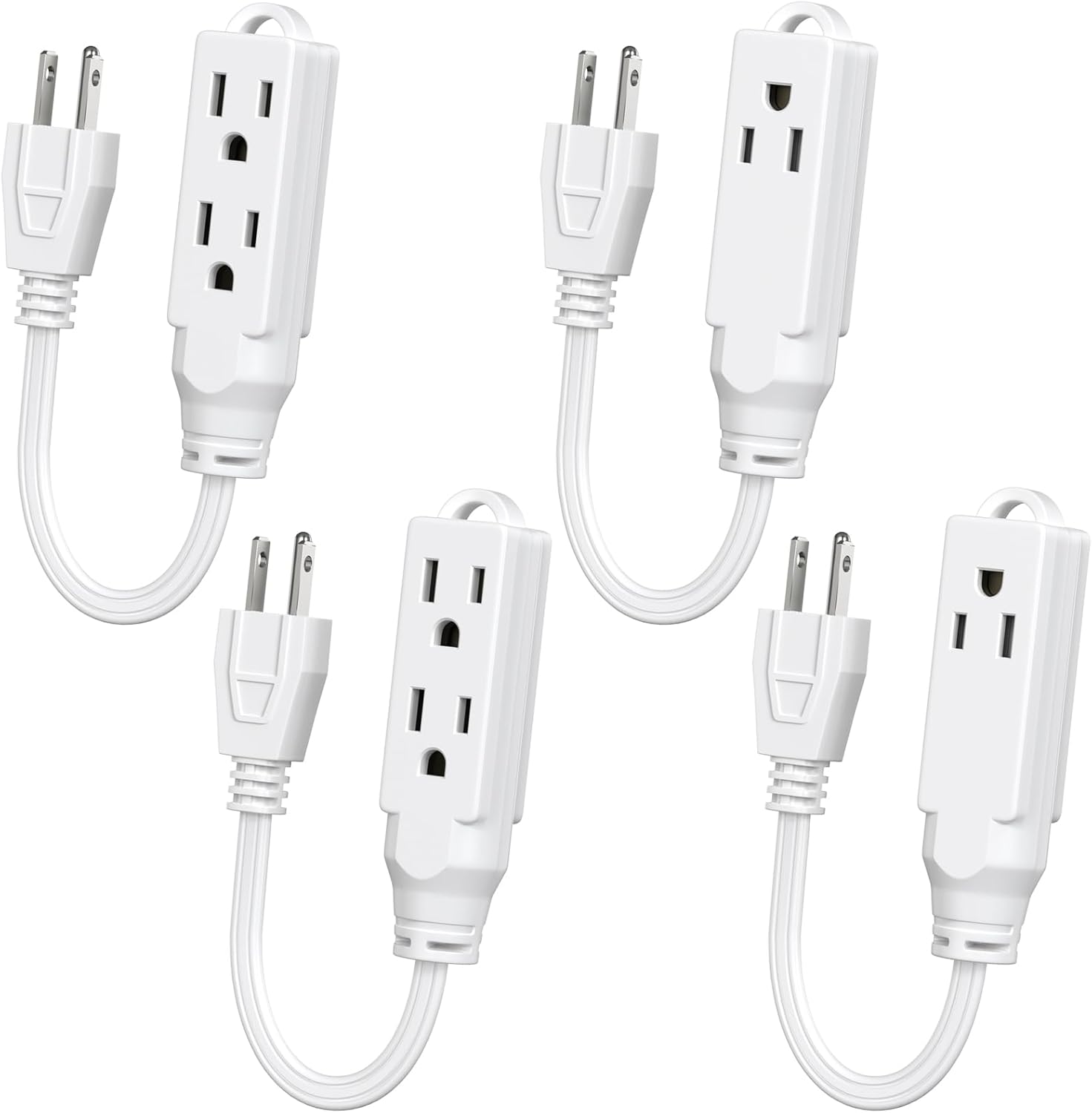1 Ft Short Extension Cord, HICITY 3 Outlet Power Cord, 3 Prong Grounded Wire, SJT 16 AWG Flexible Heavy Duty Extension Cable, 13 Amp, 125V, 1625 Watts, White - 4 Pack