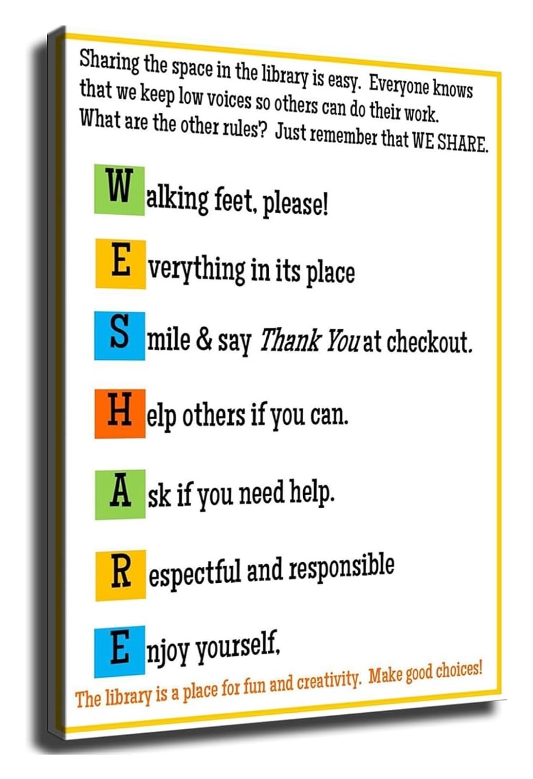 VWWJCCRO Library Rules and Expectations Poster for School Classroom Reading Corner Decor for Educational Wall-Art for Librarian Teacher Supplies(Unframed,12x18inch(30x45cm))