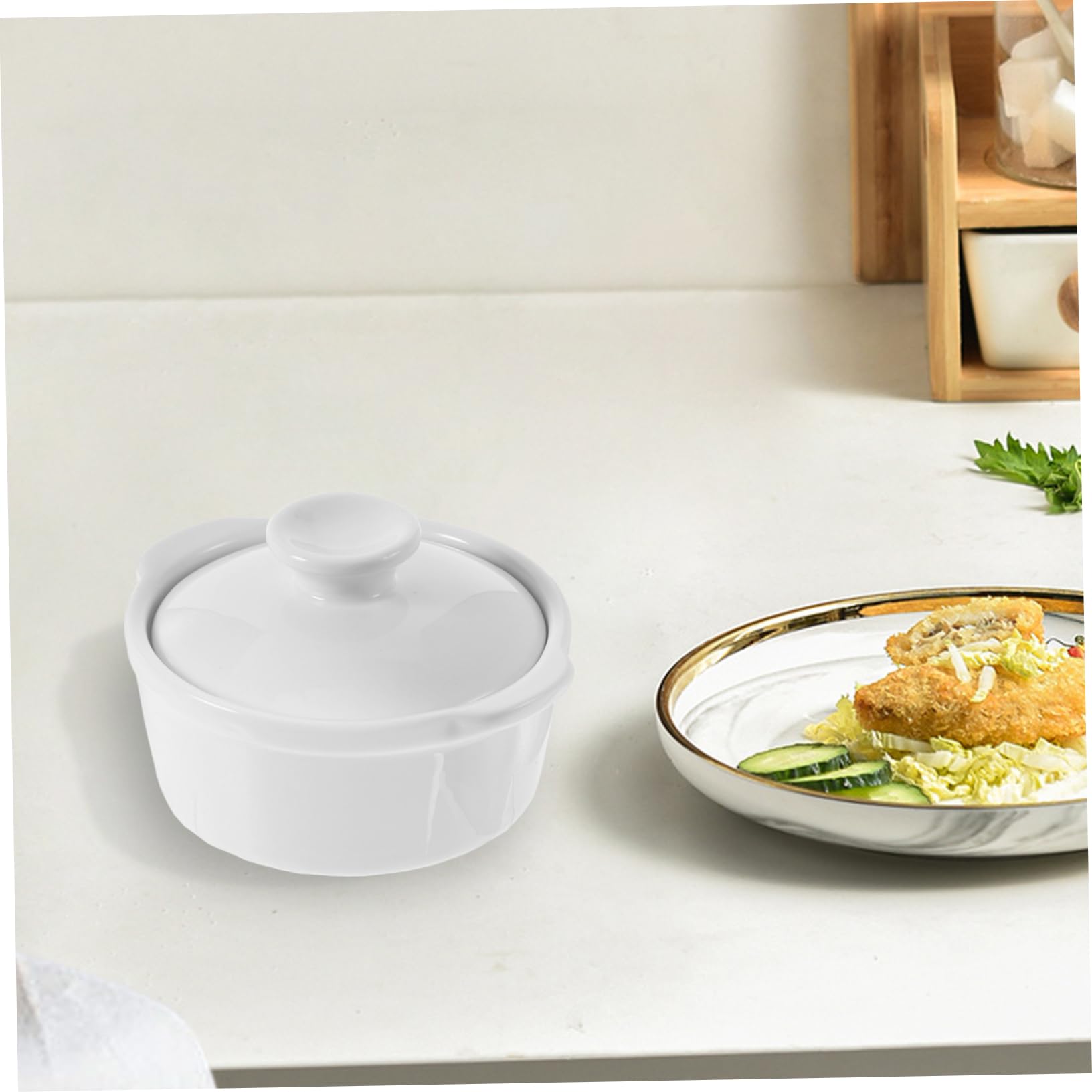 Ciotola per Zuppa in Ceramica con Coperchio e Manici Doppio, Contenitore per Alimenti Resistente con Bordi Lisci, per Ristoranti, Feste e Uso Domestico
