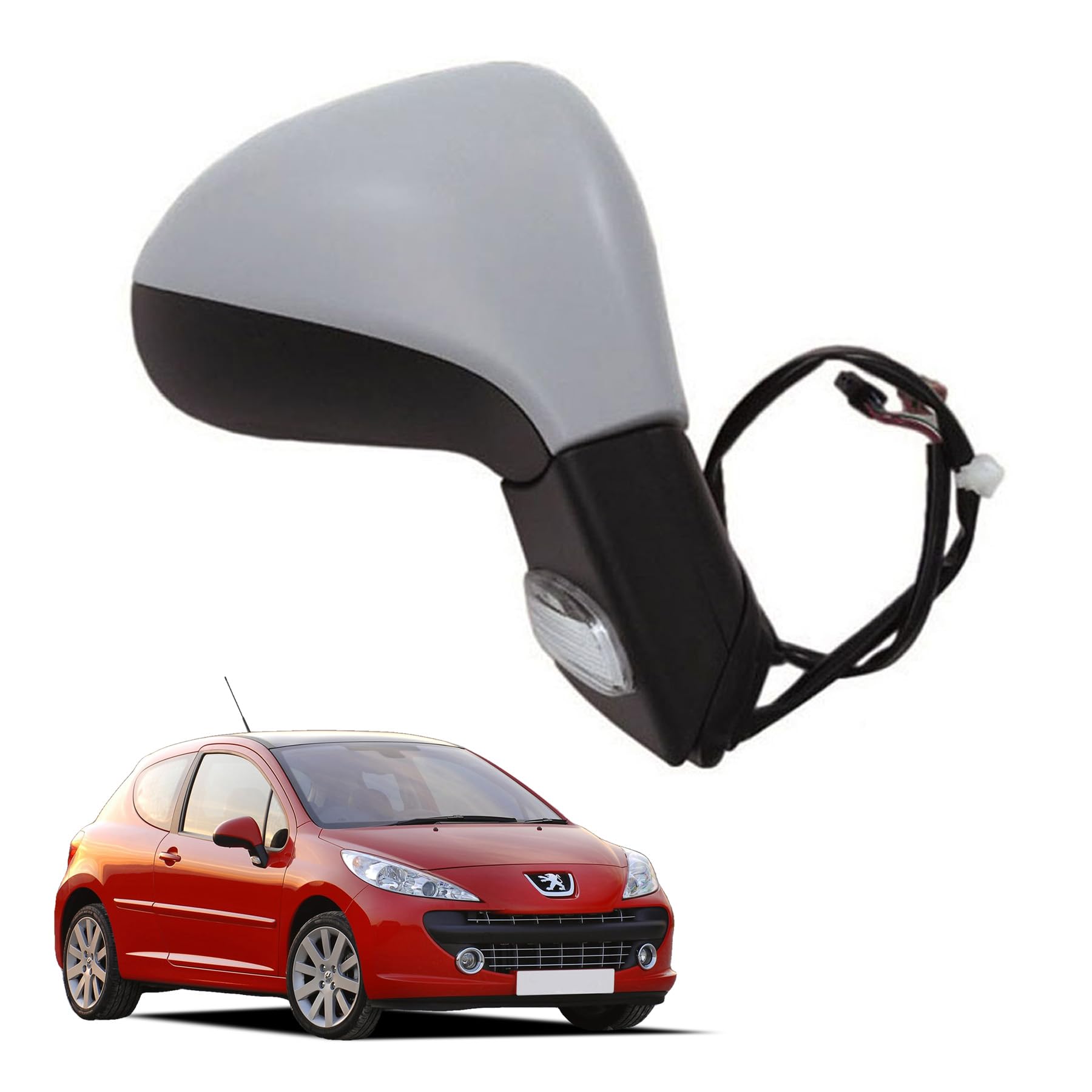 Retrovisore Completo Peugeot 207 2006-2015, Regolazione Elettrica, Manuale Pieghevole, Riscaldamento, Grigio Verniciare, Con Lampeggiante, Sonda Temp., Destra Lato Passeggero