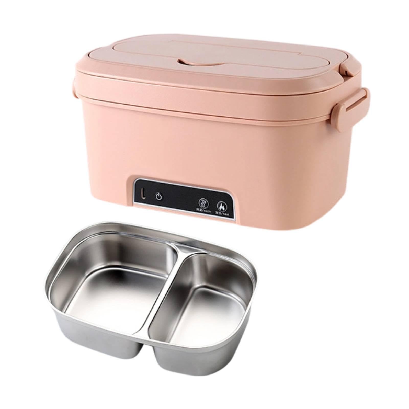 Scaldavivande Elettrico Cordless con Contenitore in Acciaio Inox Lunch Box Ricaricabile Scomparto Posate Antigoccia Riscaldamento Veloce, Rosa