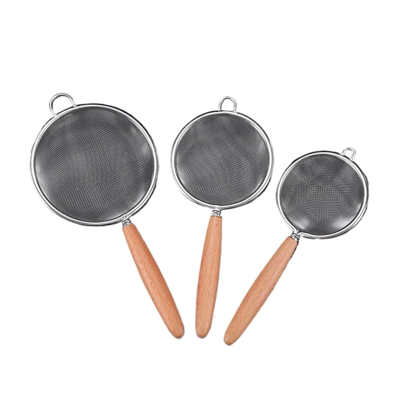 Küchensieb Edelstahl-Sieb Mit Holzgriff, Feine Filterung Von Rückständen Und Mehl, Ideal(Three-piece set)