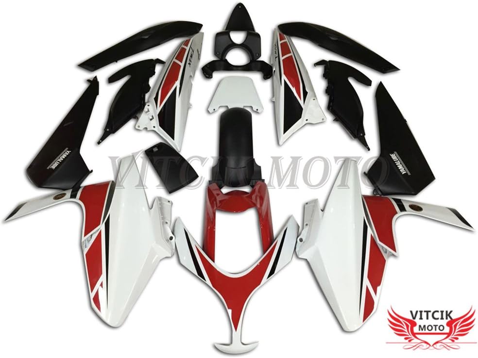 VITCIK (Fairing Kits Fit for TMAX500 2008 2009 2010 2011 2012 TMAX 500) Plastic ABS Injection Mold Complete Motorcycle Body Aftermarket Bodywork Frame(White & Red) A004