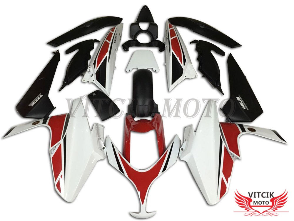VITCIK (Fairing Kits Fit for TMAX500 2008 2009 2010 2011 2012 TMAX 500) Plastic ABS Injection Mold Complete Motorcycle Body Aftermarket Bodywork Frame(White & Red) A004