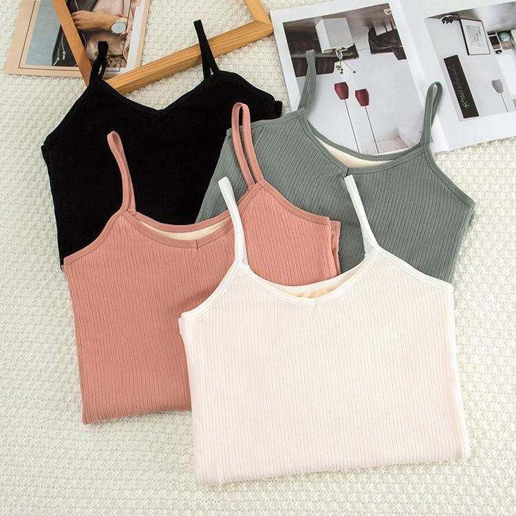 Image of Women's Thermal Fleece-Lined Ribbed Camisole Tank Top -School Girls Adjustable Spaghetti Strap Undershirt, Winter Warm Base Layer Cami, Soft Stretch Sleeveless Top