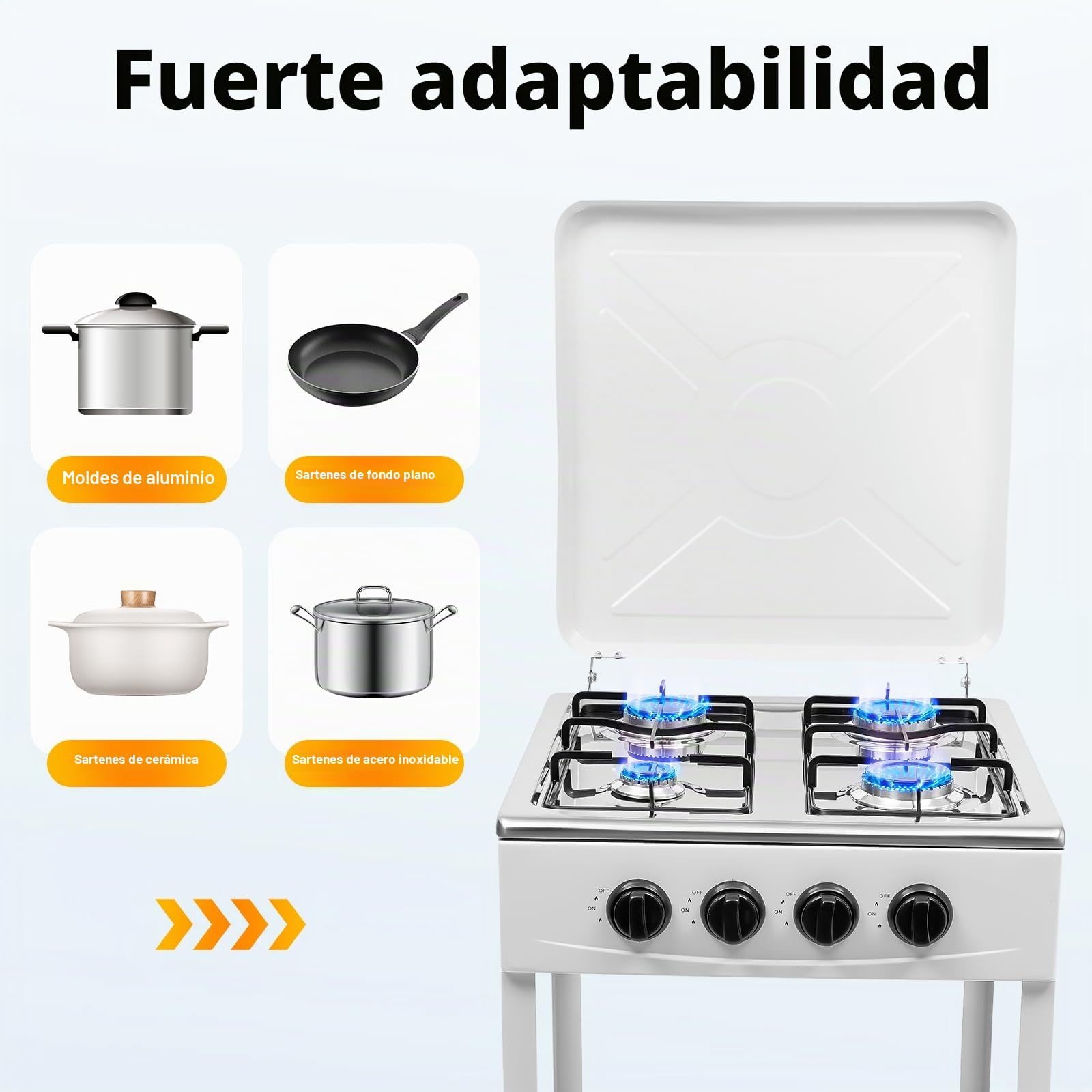 Cocinera de Gas de 4 Quemadores, Rechaud de Gas Portátil, Hornillo de Camping, Hornillo de Gas Independiente, Placa de Cocina con Doble Gabinete, Para Camping, Casa y Restauración, Blanco