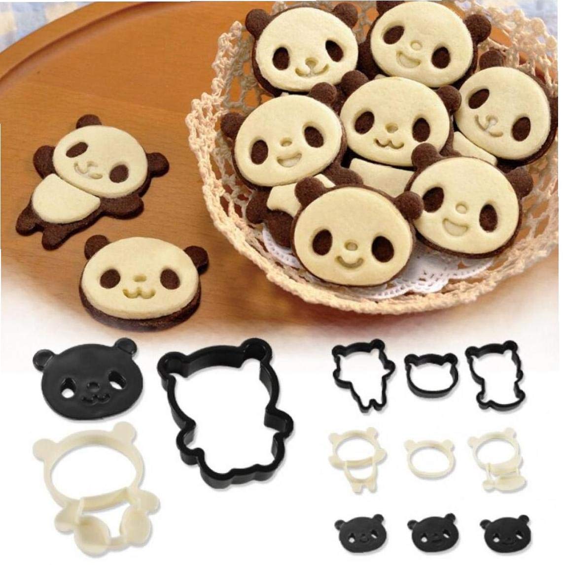 Tossper White,Black 4Pcs Plastic Cookie Cutters, Panda Shape Biscuit Cutter Mould Set For Diy Baking Cake Fondant Sugarcraft Pastry Bakeware Decoration
