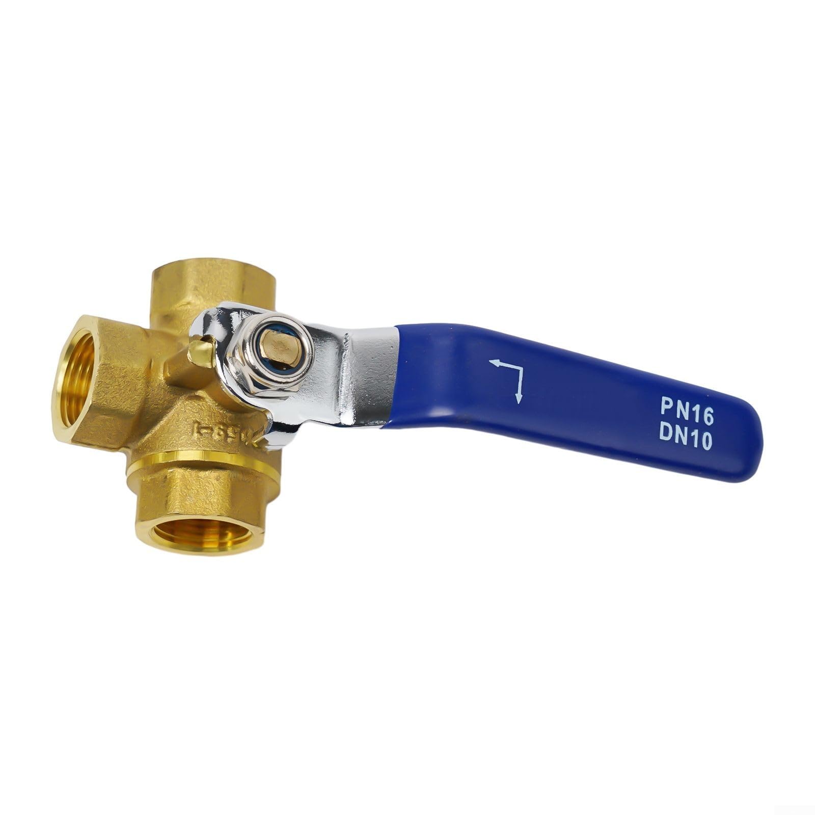 3-Way Brass Ball Valve, L/T Bore Fixed Manual Lever Valve with Internal Thread, .6 MPa Pressure Rating for Water, Oil & Gas, /4" to " Sizes (Brass(DN10 L Type)