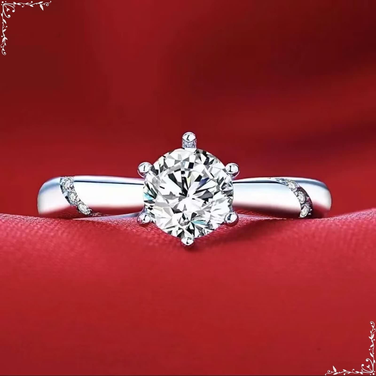 Anillo Compromiso Oro Blanco de 9 Kilates / 14 Kilates / 18 Kilates para Mujer, 6 Garras Redondo con Moissanita, Anillo Boda Plata Mujer