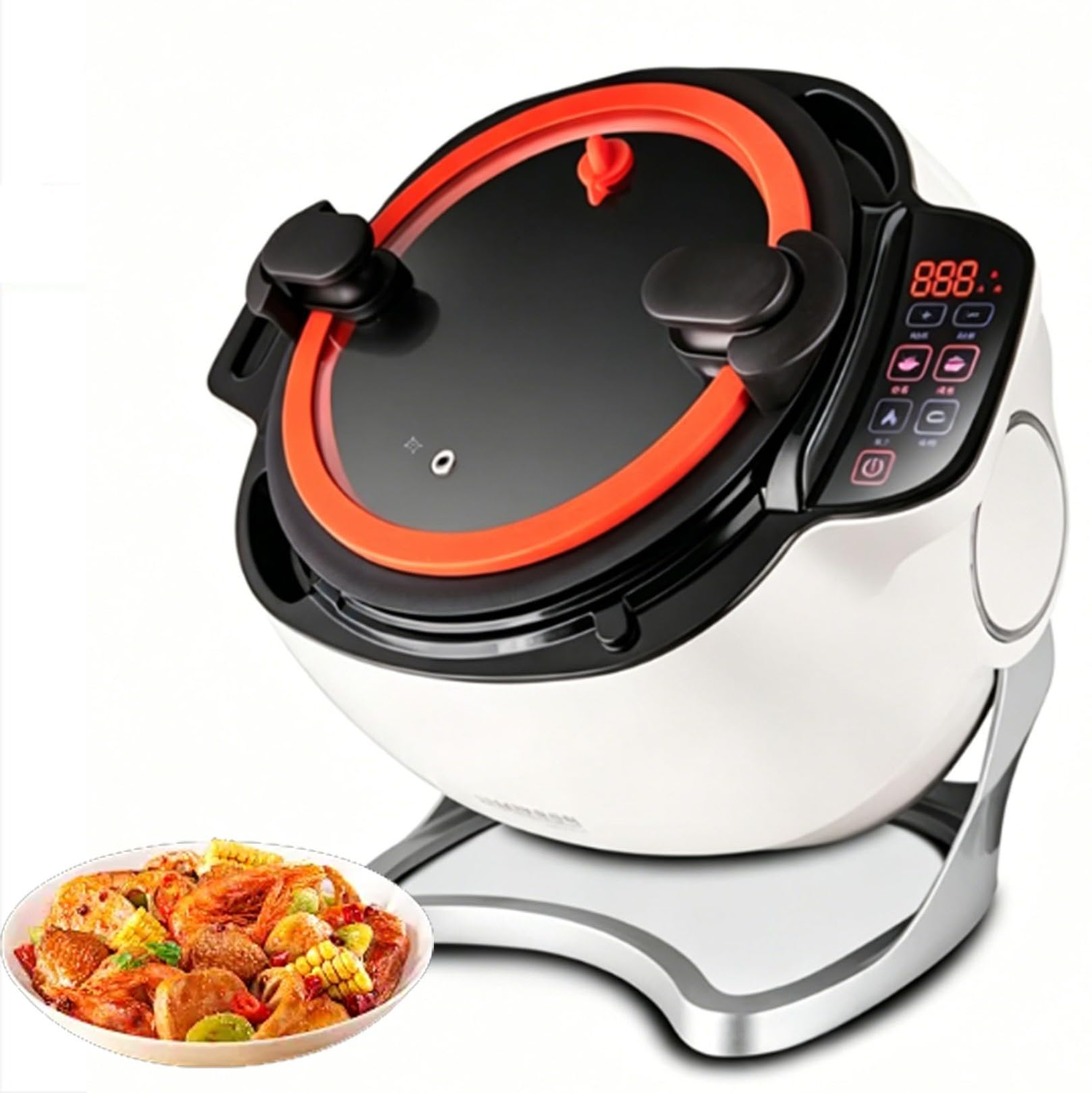 Máquina de cocción automática de 2000 W – 6 L, olla multifunción con olla giratoria de 360°, control de temperatura de 3 velocidades y 3 niveles para el hogar y restaurantes