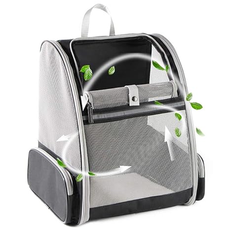 Qpets Breathable Design Cat Bag Carrier Backpack for Hot Weather, Expandable Cat Dogs Cage, Cat Bag, Backpack Design Pet Travel Carrier Pet Case for Small Pets (Grey, NOT Expandable)