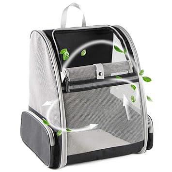 Qpets? Breathable Design Cat Bag Carrier Backpack for Hot Weather, Expandable Cat Dogs Cage, Cat Bag, Backpack Design Pet Travel Carrier Pet Case for Small Pets (Grey)