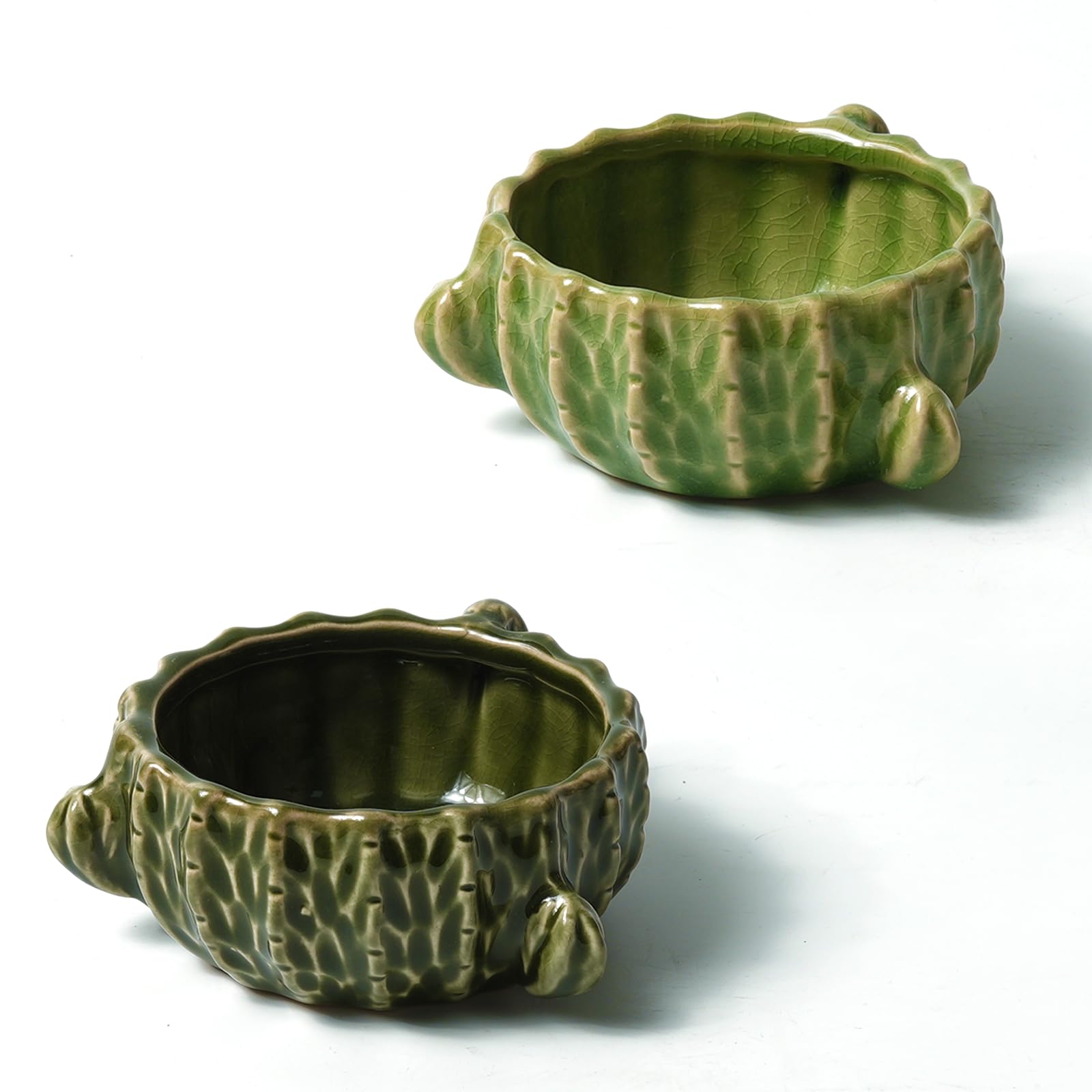 Zhilishu 2 Pack Green Cactus Ceramic Hamster Food Bowl Anti-Tip Water Dish