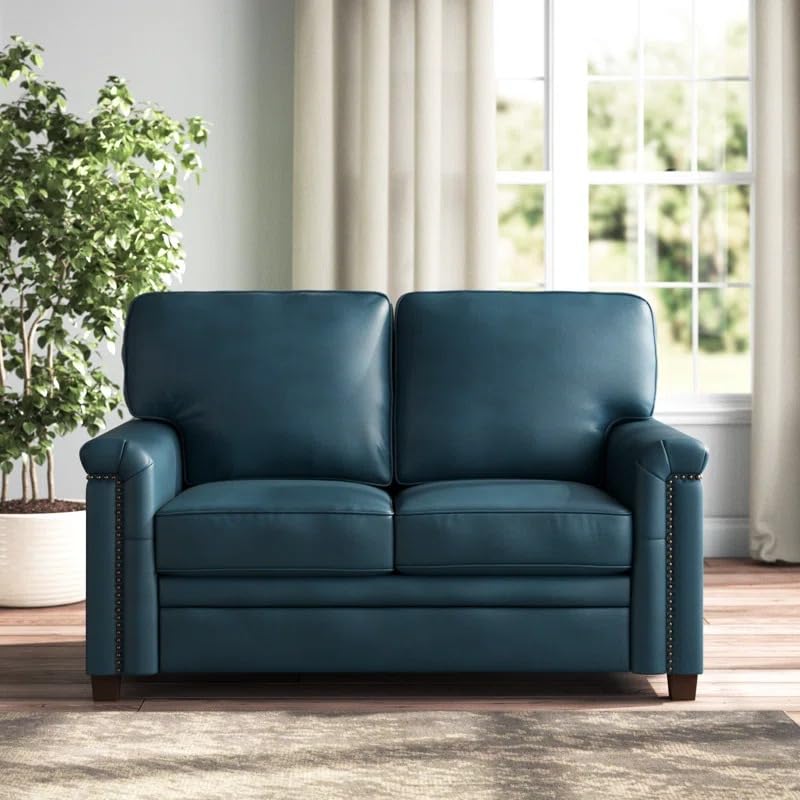 LEGACY OF COMFORT Ansela 56" Leatherette Square Arm 2-Seat Sofa Two Seater Sofa for Living Room Office and Hotels (Teal Blue)-image-21