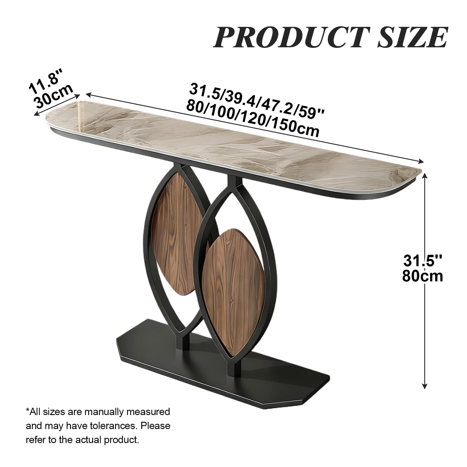 Mesa Consola de Lujo para recibidor, Mesa de Entrada Moderna, Mesa Consola Estrecha de mármol con Base de Metal para Pasillo, Sala de Estar, vestíbulo, 31.5" x 39.4" x 47.2" x 59.1" de Ancho