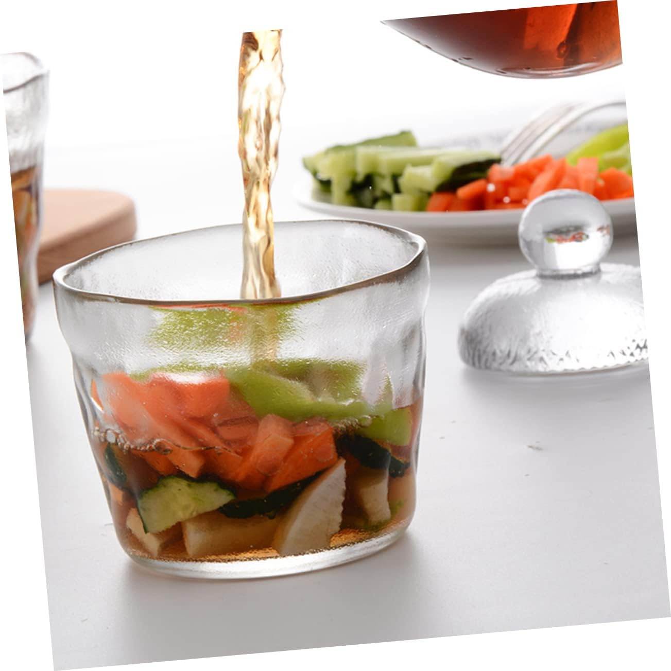 PRETYZOOM Transparent Pickle Storage Container Airtight Glass Jar with Strainer for Pickling Food Storage Preserving No Lead for Homemade Vegetables