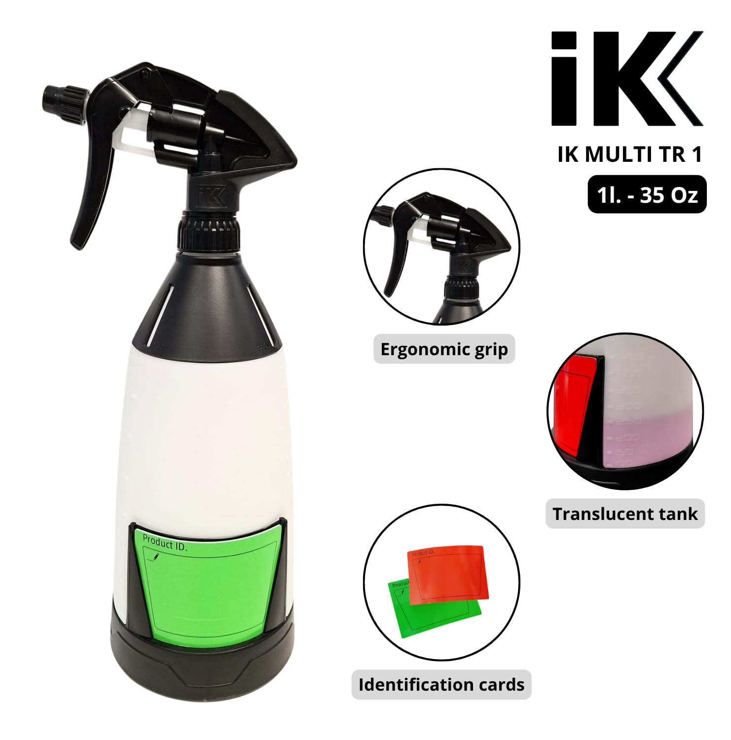 IK MULTI TR 1 – Profesjonalny opryskiwacz ręczny 1 l – lekki – do czyszczenia i dezynfekcji – detailing – kompatybilny z chemikaliami – zbiornik półprzezroczysty – Hiszpania