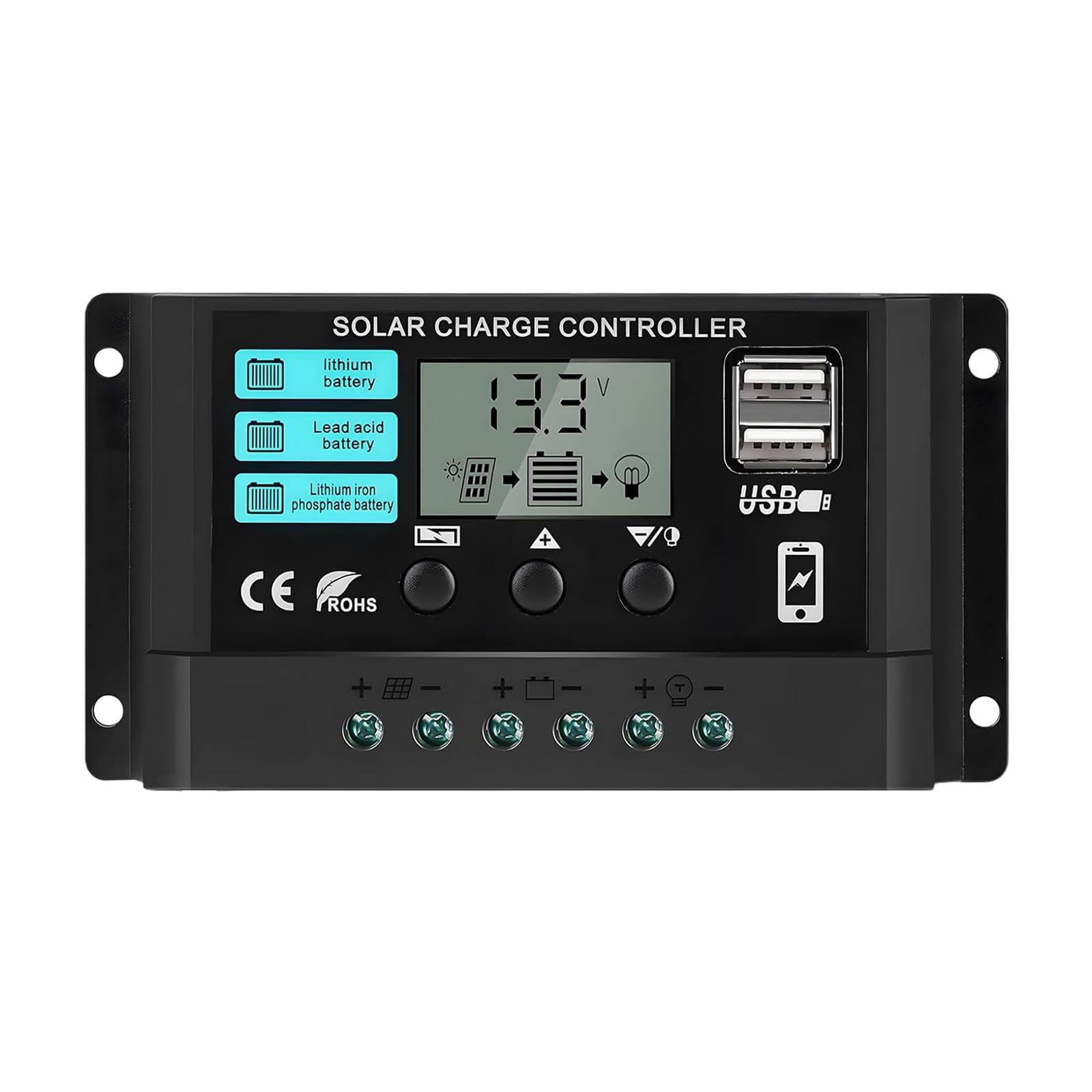 Nmflab 20A Solar Panel Regulator With Lcd Display Double Usb Port Charging Controller For 12V 24V Systems Control Charging Controller