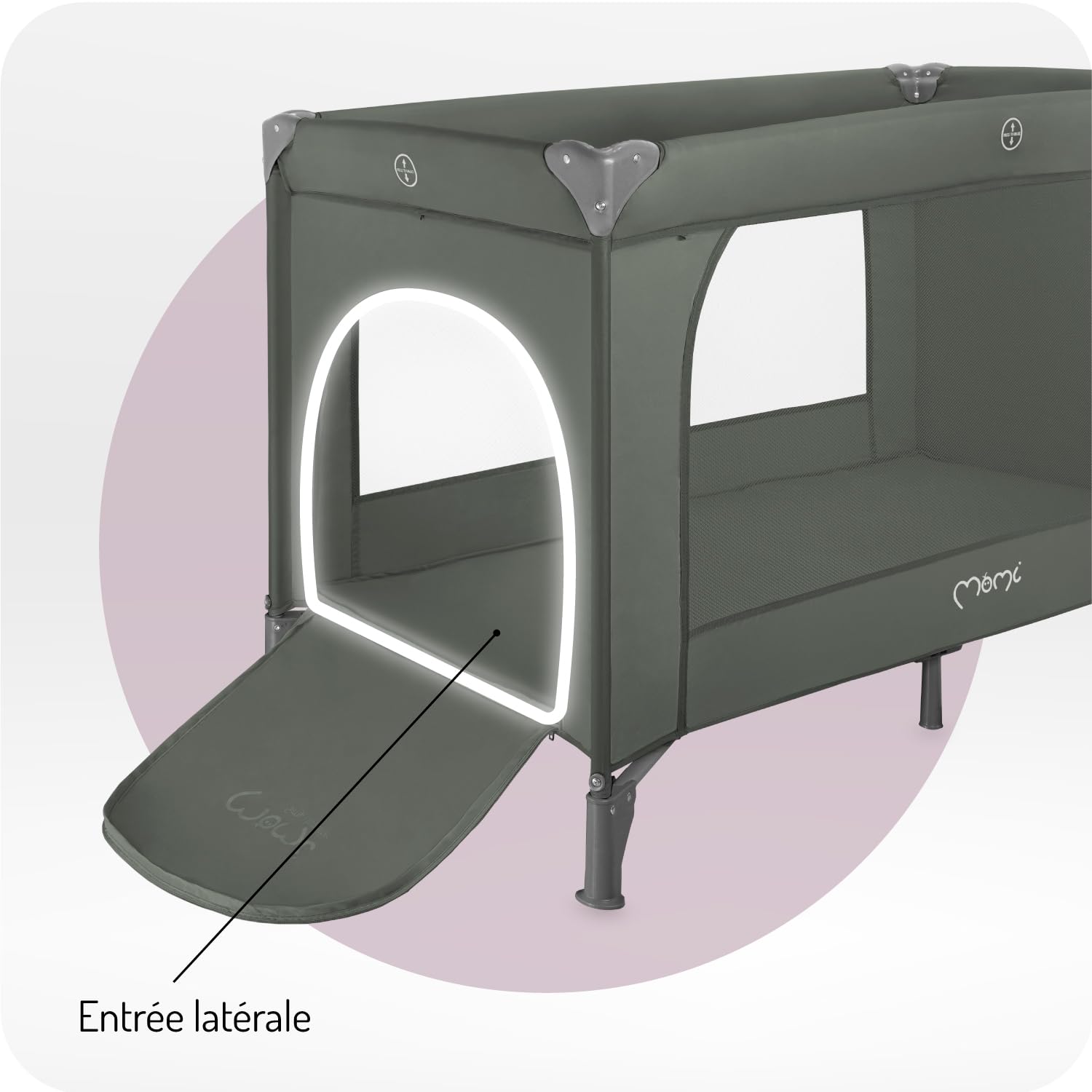 Momi Lit de Voyage BELOVE Plus 2 en 1, Pliable, 2 Niveaux de Couchage pour bébés Jusqu’à 9 kg et Enfants Jusqu’à 15 kg, avec Matelas, Barre de Jeu, Matelas à Langer et Sac de Transport