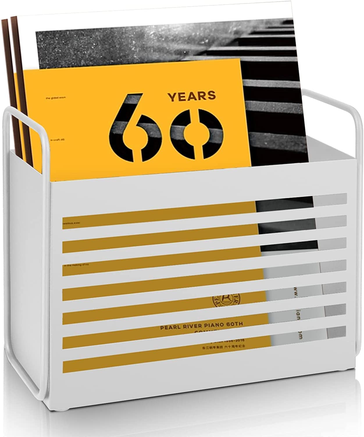 Indian Decor 50110 Magazine Holder- Metal Magazine Rack Mail Organizer Folder Organizer Bin for Magazines, Books, Newspapers, Tablets in Home, Office- White