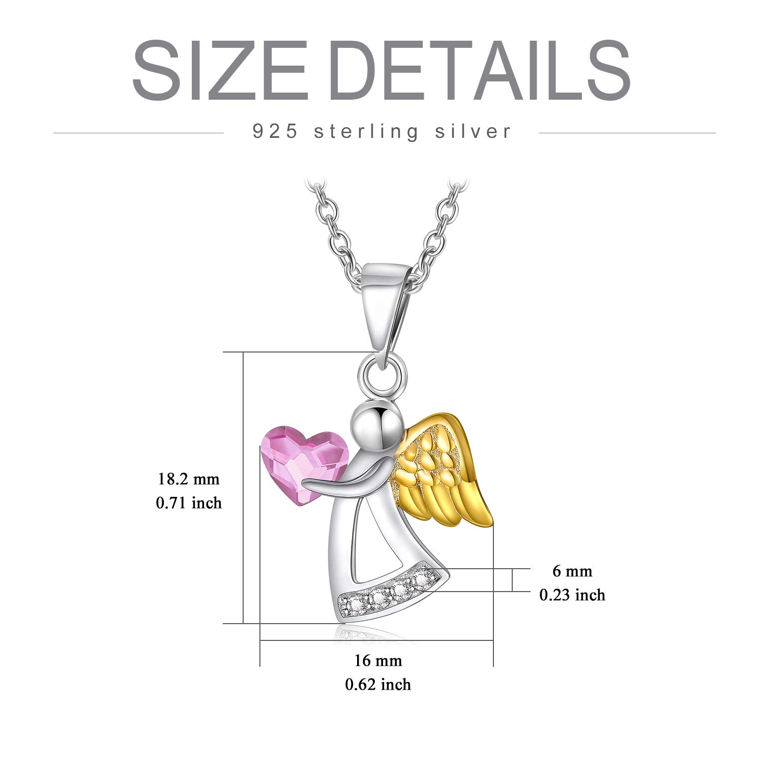 Schutzengel Kette Sterling Silber 925 Engel Anhänger Halskette mit Kristallen, Taufe Kommunion Geburtstagsgeschenke für Mädchen Kinder