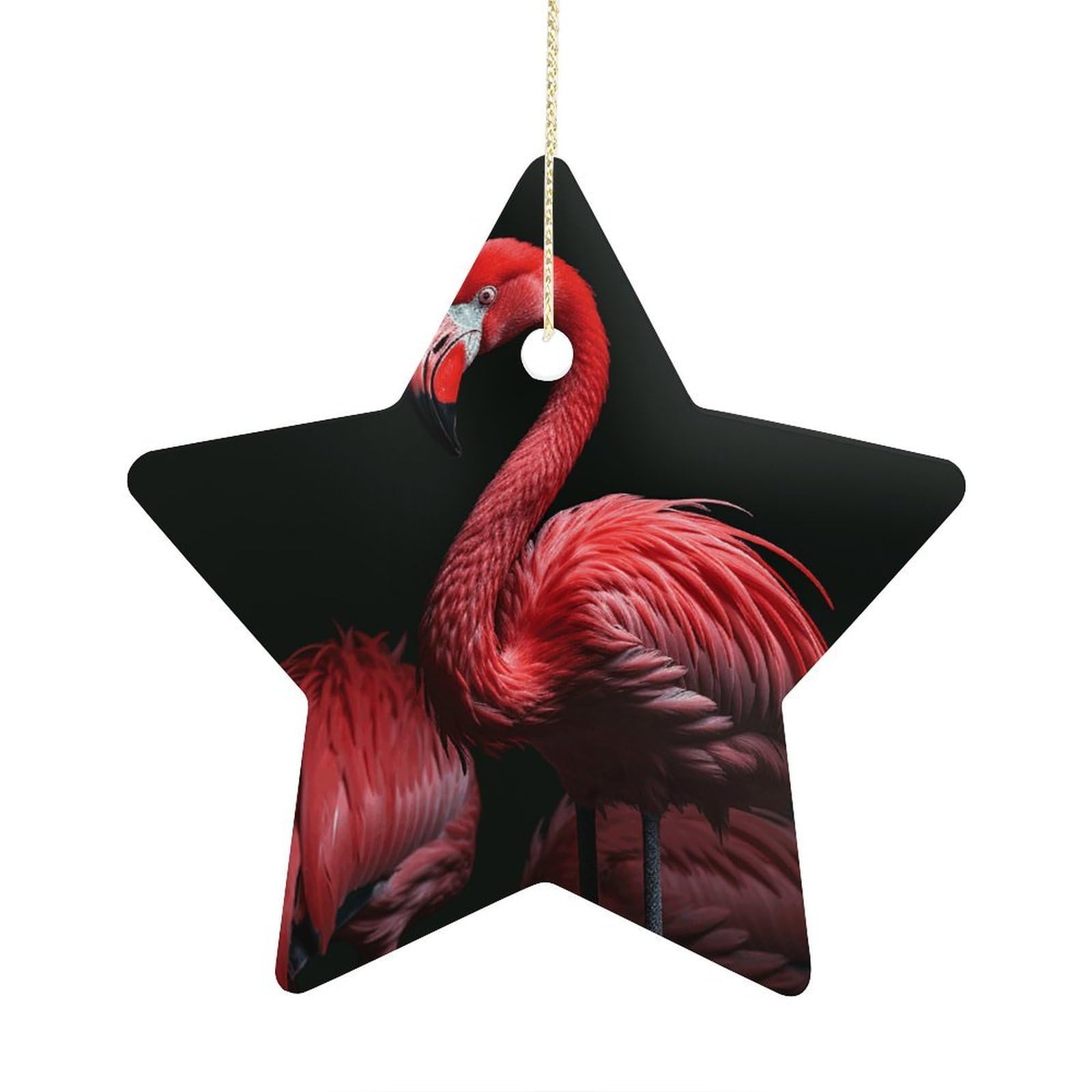 Fodpand Women's Style Flamingo Black Background Ornament With String, Keepsake Hanging Decorations,Ceramic Ornaments For Men Indoor Home Holiday Party Gifts