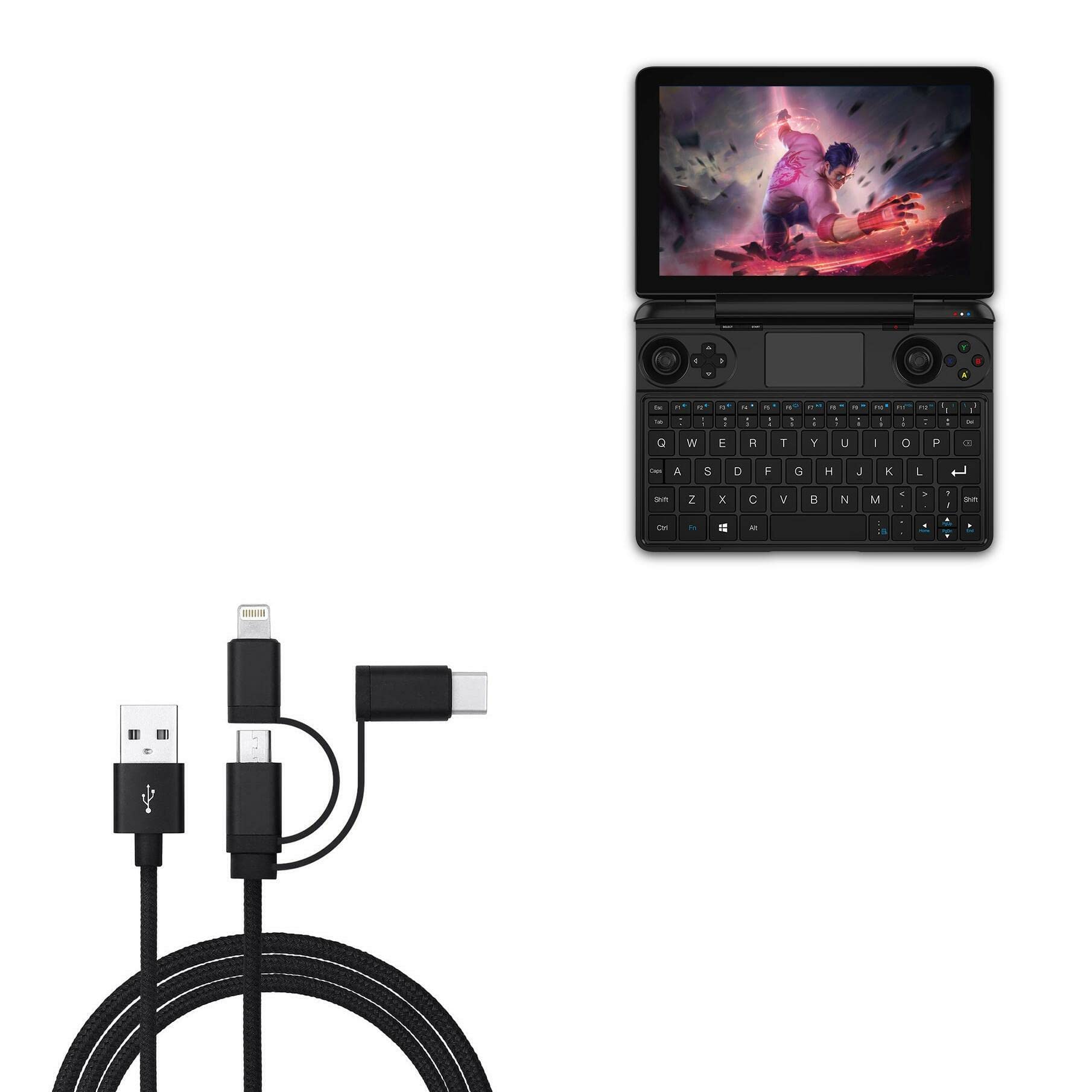 BoxWave Cable Compatible with GPD Win Max 2021 - AllCharge 3-in-1 Cable for GPD Win Max 2021 - Jet Black