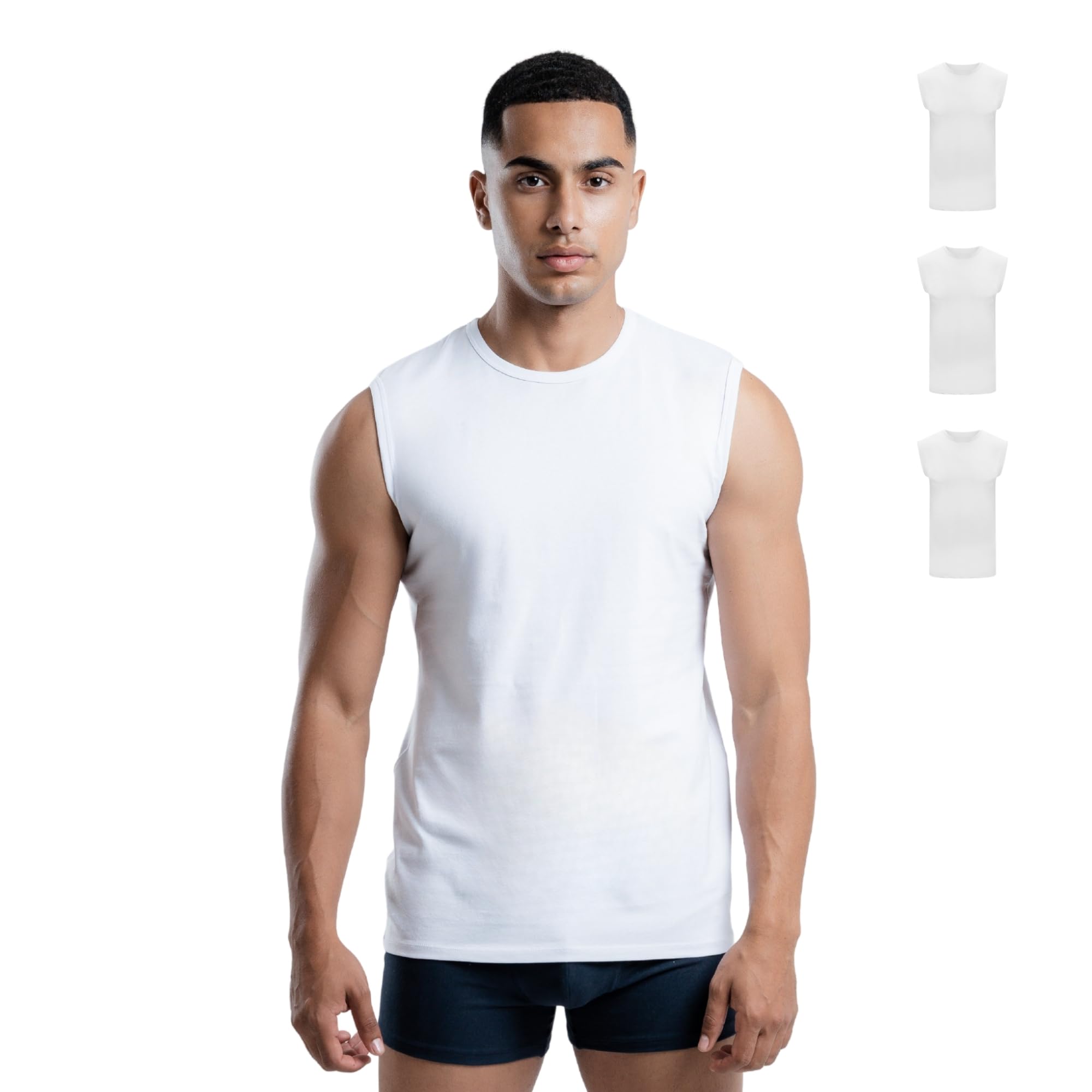 SKIPPER 3er Pack Herren Tank Top Ärmellose T-Shirts Weiß – Stretch Baumwolle, atmungsaktiv & formstabil – Slim Fit S-3XL