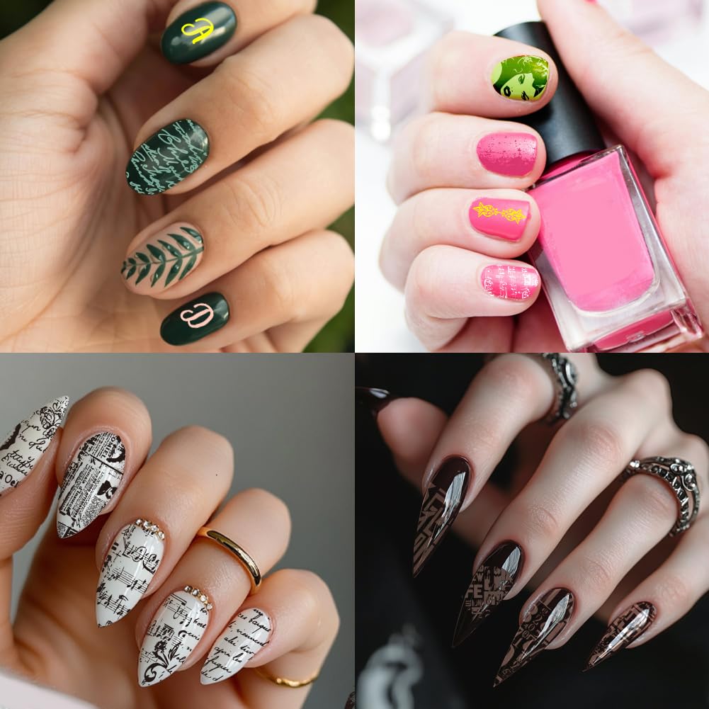 PH PandaHall 3 placas para sellos de uñas con textura de graffiti plantilla para uñas con números alfabetos plantillas para Nail Art Estilos Vintage Plantillas para Manicura DIY Mujeres Salones de