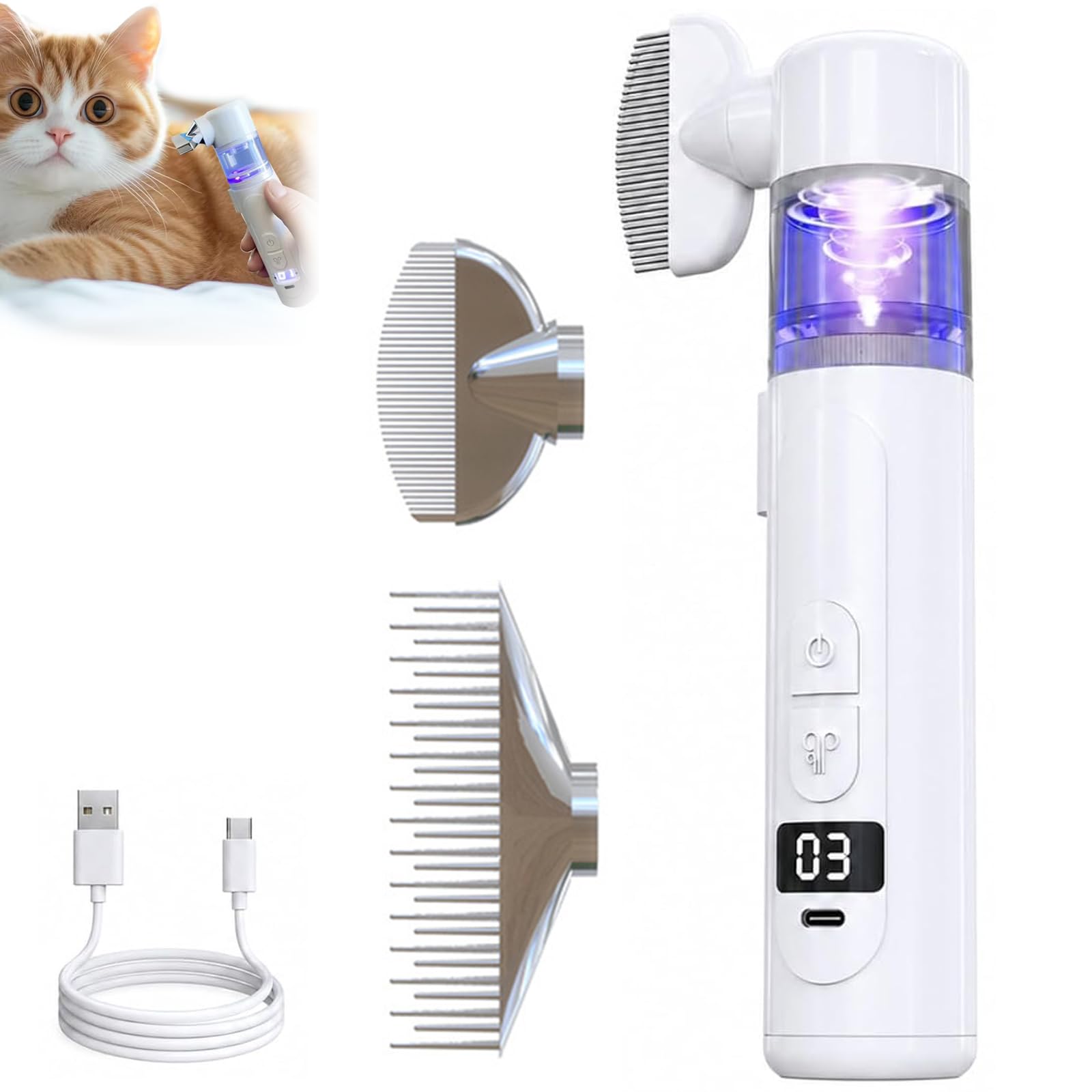 2 in 1 Pet Combs, Electric Pet Flea Remover Brush & Detangling Comb