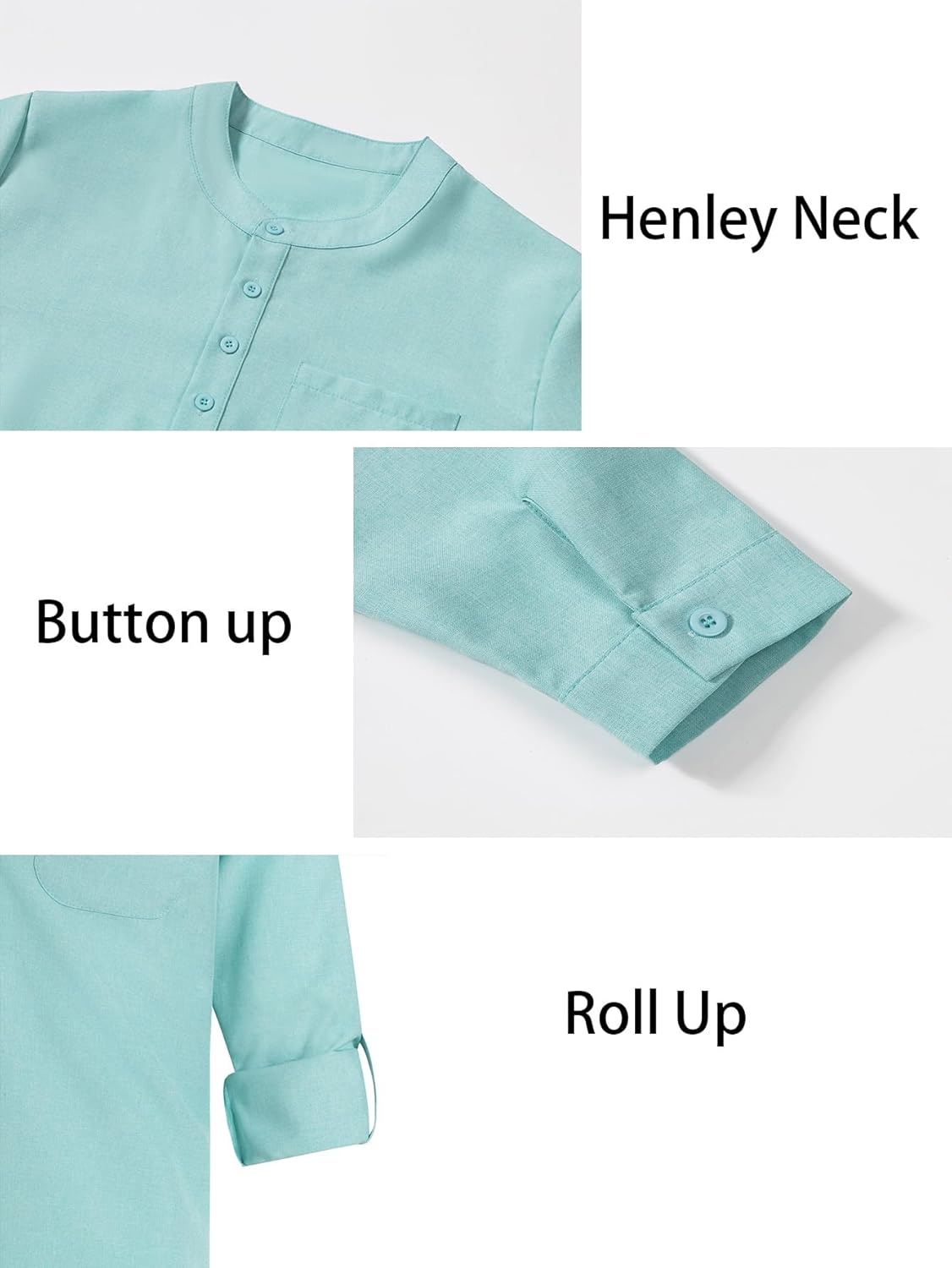 Mens Henley Shirts Long Sleeve Dress Shirt Business Work Office Shirt Summer Beach Cocktail T-Shirts with Pocket - Image 5