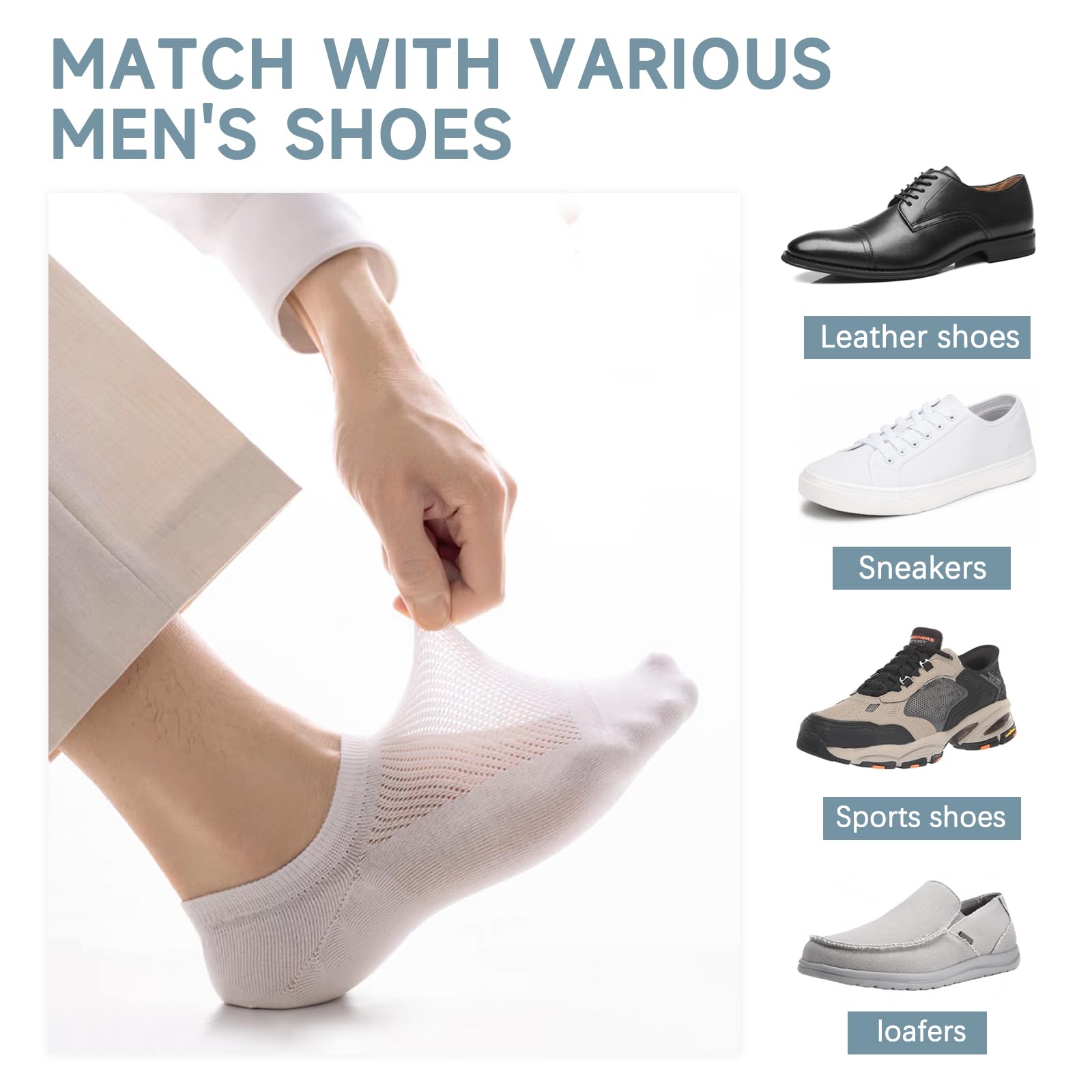 Caudblor Calcetines Invisibles Hombres Transpirable Algodón Antideslizante 40-43 44-47 Negro Blanco